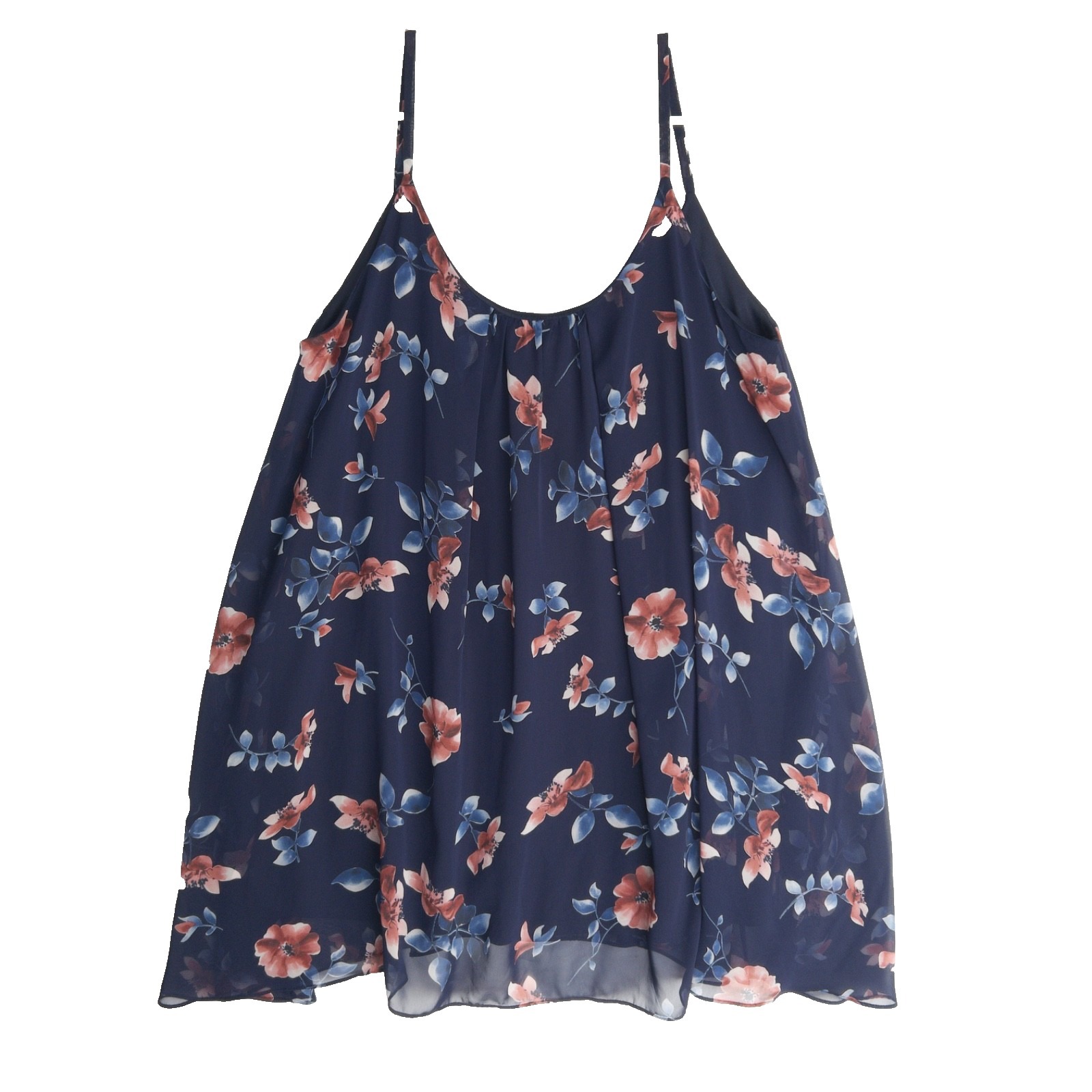 Adrienne Landau Chiffon Overlay Floral Spaghetti Strap Mini Dress Womens L Vtg